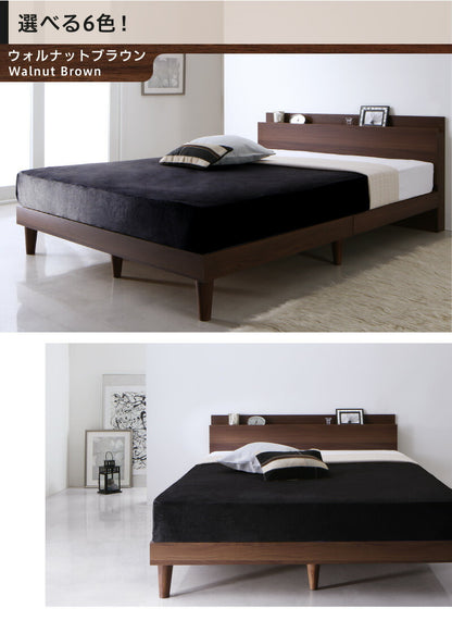 【新商品】組立設置付き 棚・コンセント付きデザインすのこベッド Alcester オルスター プレミアムボンネルコイルマットレス付き ダブル 送料無料