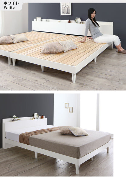 【新商品】棚・コンセント付きデザインすのこベッド Alcester オルスター プレミアムポケットコイルマットレス付き ダブル 送料無料