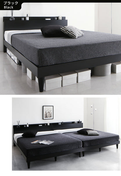 【新商品】組立設置付き 棚・コンセント付きデザインすのこベッド Alcester オルスター プレミアムポケットコイルマットレス付き シングル 送料無料