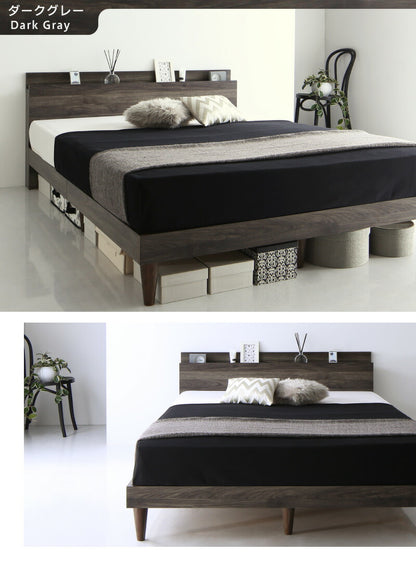 【新商品】棚・コンセント付きデザインすのこベッド Alcester オルスター プレミアムボンネルコイルマットレス付き ダブル 送料無料