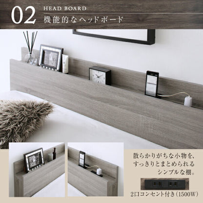 棚・コンセント付きデザインすのこベッド Grayster グレイスター プレミアムポケットコイルマットレス付き セミダブル 送料無料