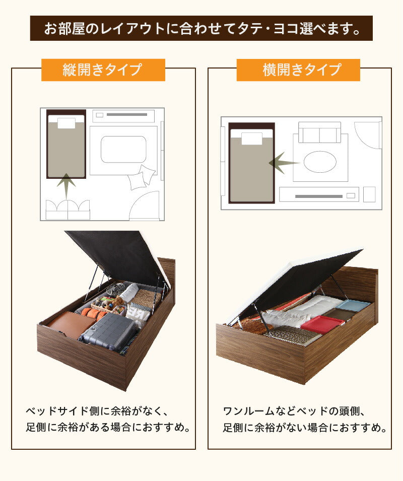 【新商品】跳ね上げベッド 大容量収納／プロストル2 スタンダードボンネルコイルマットレス付き 縦開き セミダブル 送料無料