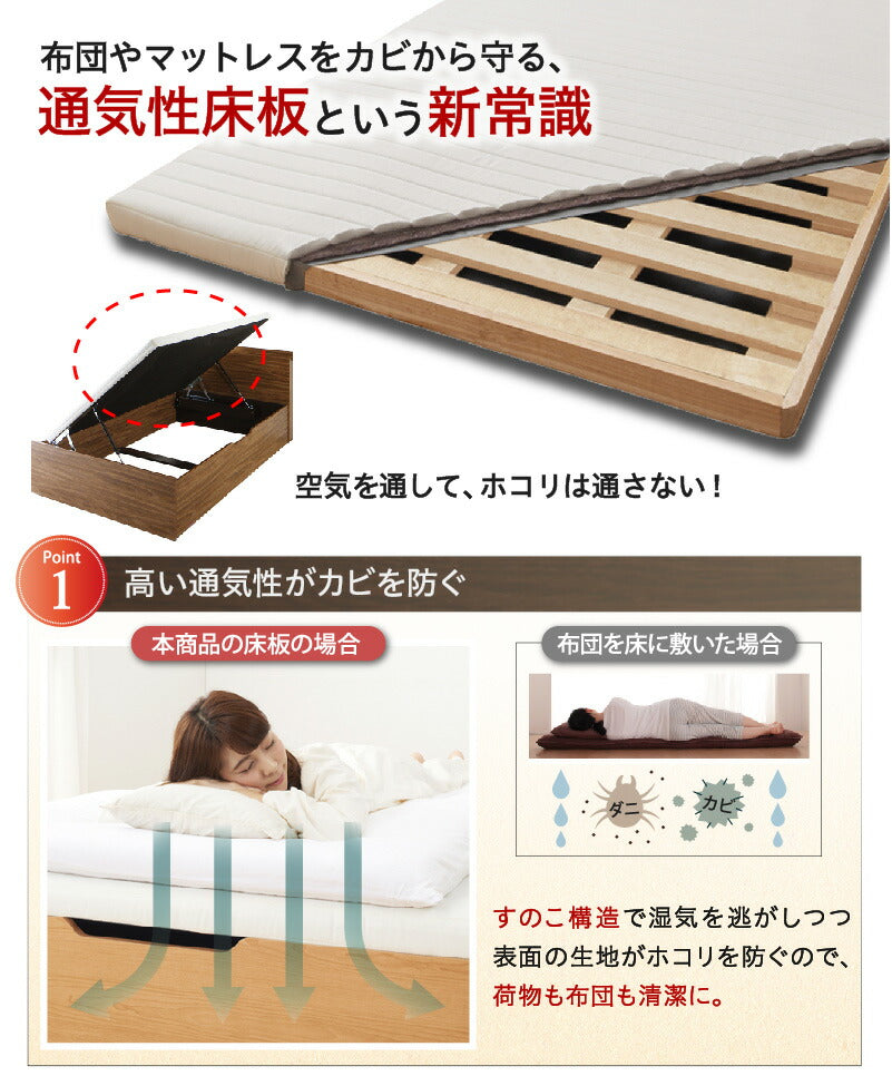 【新商品】跳ね上げベッド 大容量収納／プロストル2 スタンダードボンネルコイルマットレス付き 縦開き セミダブル 送料無料