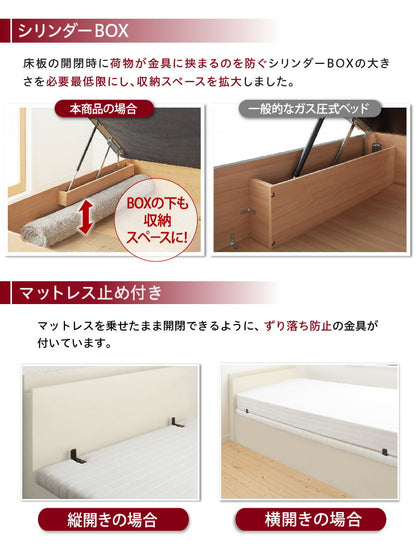 【新商品】跳ね上げベッド 大容量収納／プロストル2 スタンダードボンネルコイルマットレス付き 縦開き セミダブル 送料無料