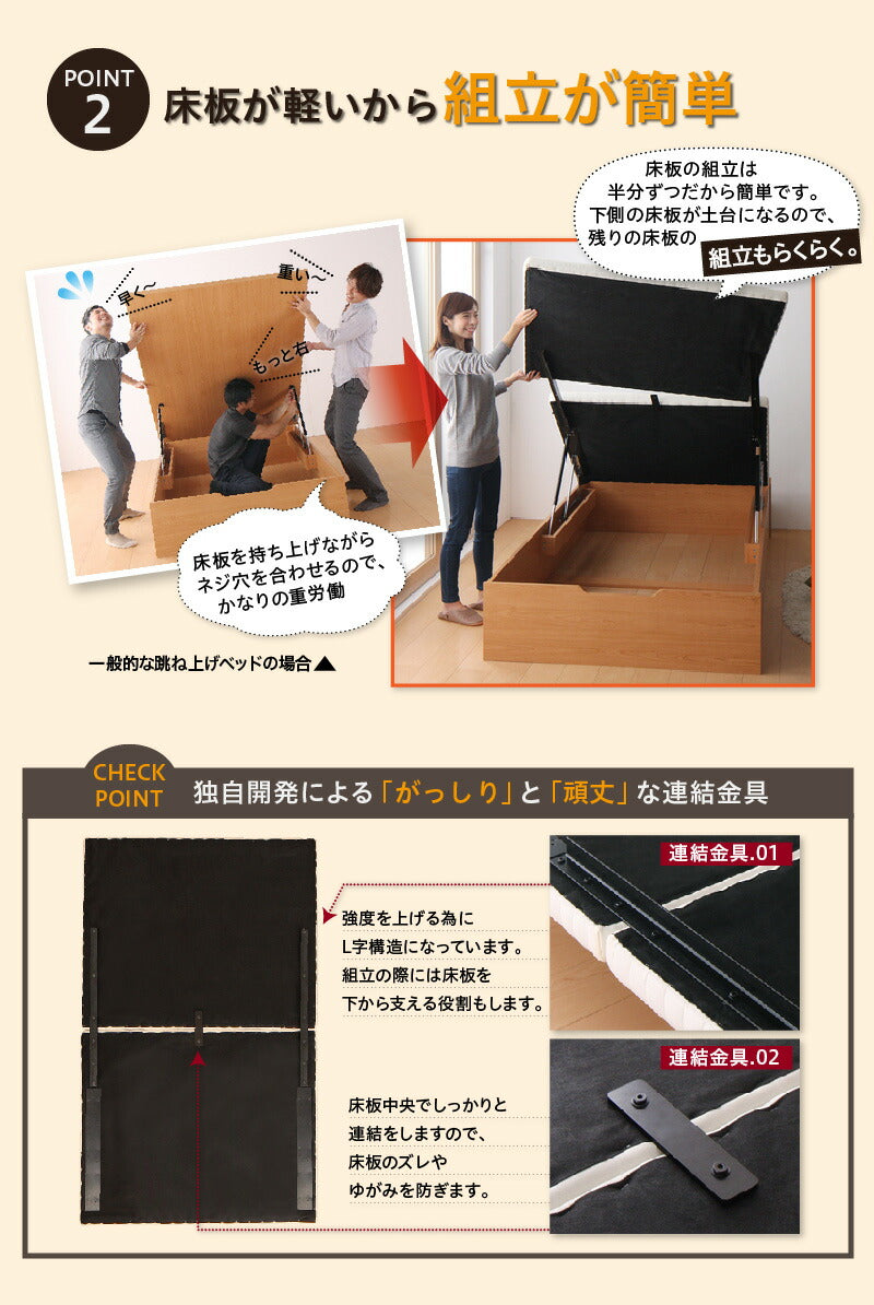 【新商品】跳ね上げベッド 大容量収納／プロストル2 スタンダードボンネルコイルマットレス付き 縦開き セミダブル 送料無料