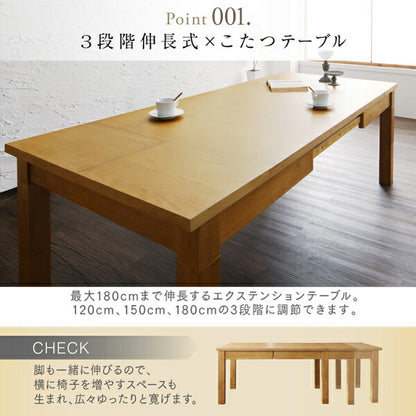 【新商品】組立設置付き 高さ調節可能 3段階伸長式 大型こたつソファダイニング Escher エッシャー ダイニングこたつテーブル W120-180 送料無料