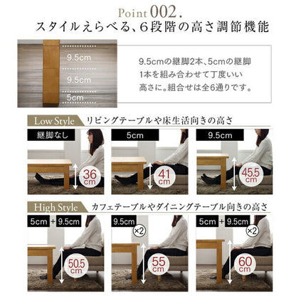 【新商品】組立設置付き 高さ調節可能 3段階伸長式 大型こたつソファダイニング Escher エッシャー ダイニングこたつテーブル W120-180 送料無料