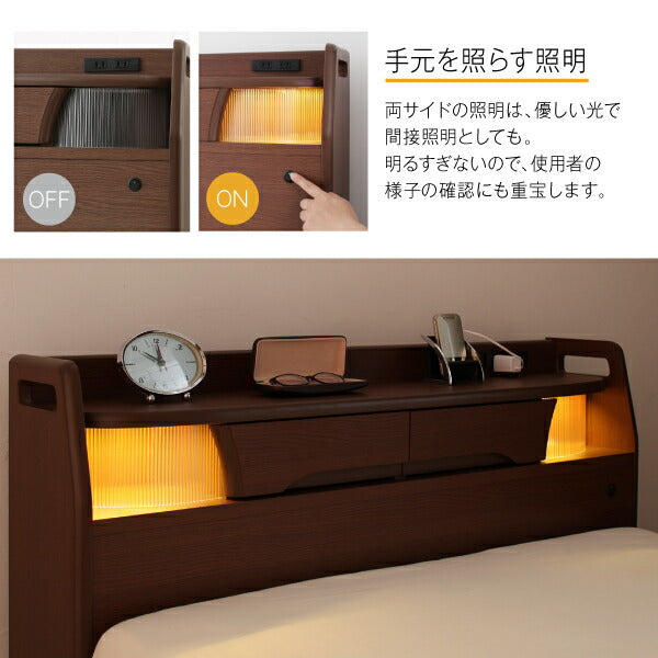 【新商品】お客様組立 棚・照明・コンセント・引出し収納付き電動ベッド ラクストレージ ウレタンマットレス付き 1モーター シングル 送料無料