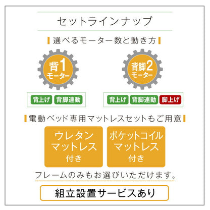 【新商品】お客様組立 棚・照明・コンセント・引出し収納付き電動ベッド ラクストレージ ポケットコイルマットレス付き 2モーター シングル 送料無料
