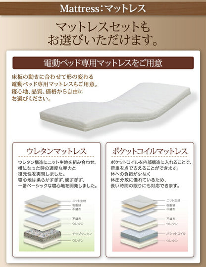 【新商品】お客様組立 棚・照明・コンセント・引出し収納付き電動ベッド ラクストレージ ポケットコイルマットレス付き 2モーター シングル 送料無料