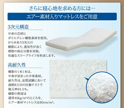 【新商品】お客様組立 棚・照明・コンセント・引出し収納付き電動ベッド ラクストレージ ウレタンマットレス付き 1モーター シングル 送料無料