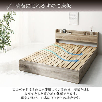 【新商品】組立設置付き 清潔に眠れる棚・コンセント付きすのこ収納ベッド Anela アネラ スタンダードボンネルコイルマットレス付き ダブル 送料無料