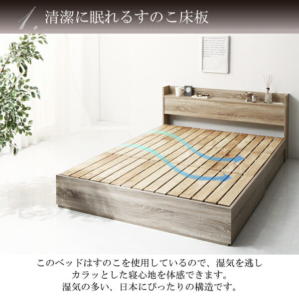 【新商品】組立設置付き 清潔に眠れる棚・コンセント付きすのこ収納ベッド Anela アネラ プレミアムボンネルコイルマットレス付き ダブル 送料無料