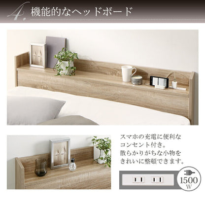 【新商品】組立設置付き 清潔に眠れる棚・コンセント付きすのこ収納ベッド Anela アネラ プレミアムボンネルコイルマットレス付き ダブル 送料無料
