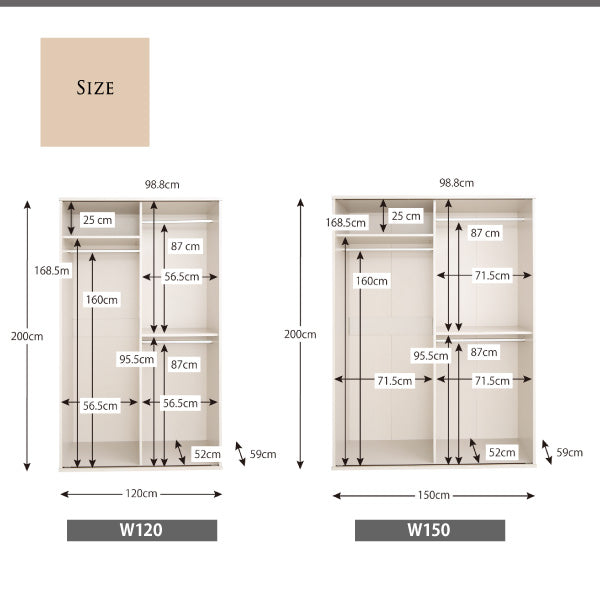 【新商品】まるで造り付け ミラー付き ルーバー折れ戸式ワードローブ Walkry ウォークリー 幅150 送料無料