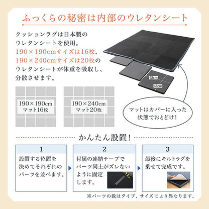 【新商品】ラグが洗える こたつにもピッタリ コーナークッションラグ キルトラグ単品 190×240cm 送料無料