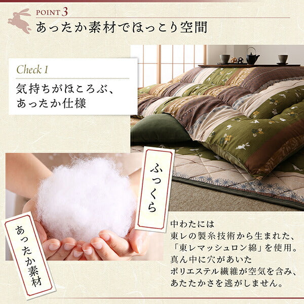 【新商品】ふっくら綿入り うさぎ和柄こたつ布団 つきひ こたつ用掛け布団単品 4尺長方形(80×120cm)天板対応 送料無料