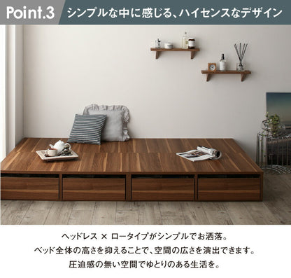 組立設置付き ベッド チェストベッド 大容量収納ベッド／センペール2 薄型プレミアムボンネルコイルマットレス付き ロータイプ 引き出し2杯 セミダブル