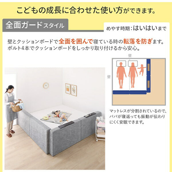 クッションボード連結ローベッド Delanna デランナ ベッドフレームのみ フラットタイプ+棚付クッション クイーン(SS×2) 送料無料