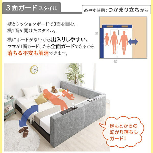 クッションボード連結ローベッド Delanna デランナ ベッドフレームのみ 棚付クッション+棚なしクッション クイーン(SS×2) 送料無料