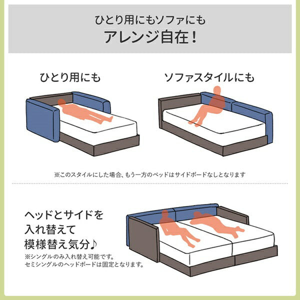 【新商品】クッションボード連結ローベッド Delanna デランナ ベッドフレームのみ フラットタイプ+棚付クッション キング(SS+S) 送料無料