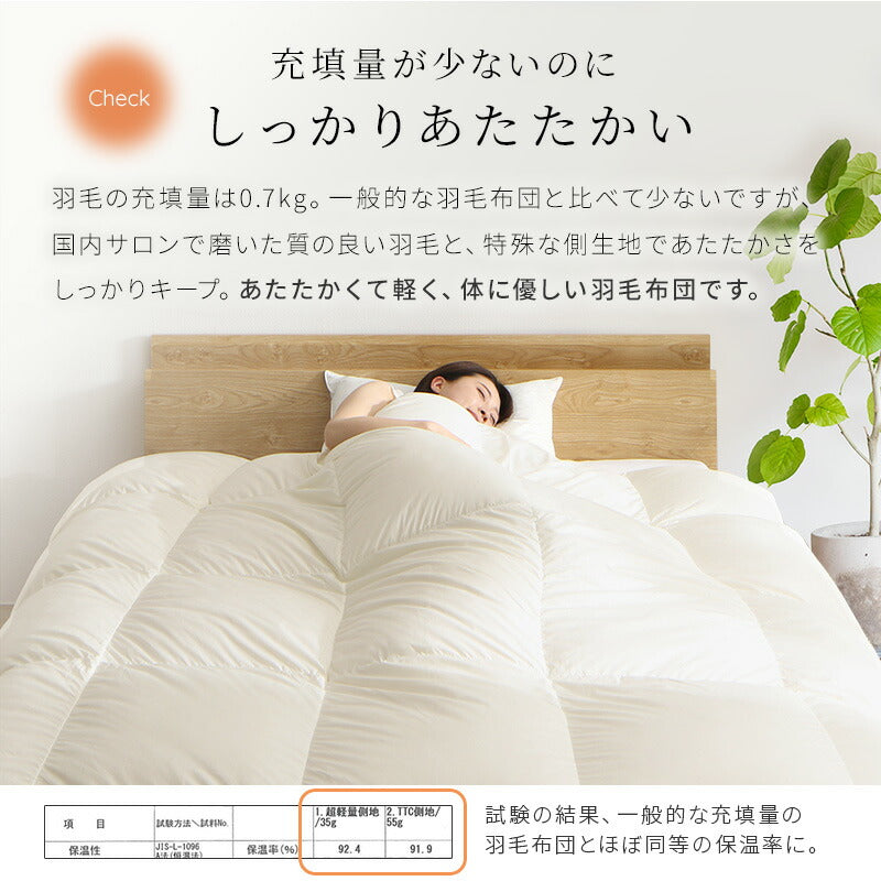 軽量側地羽毛布団　S 送料無料