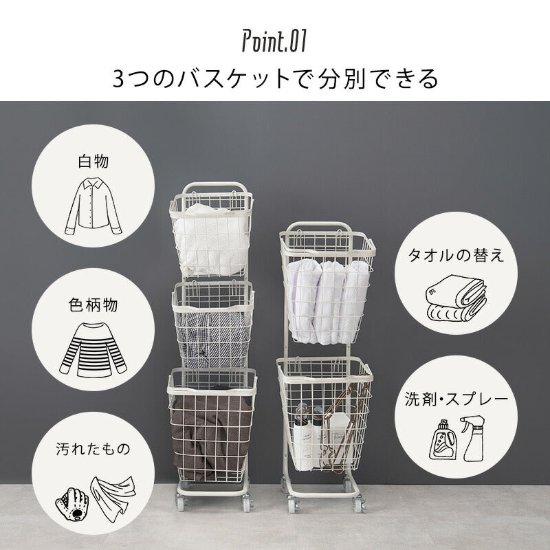 ３段ランドリーラック（角型）-KR- 33×39×124cm 送料無料