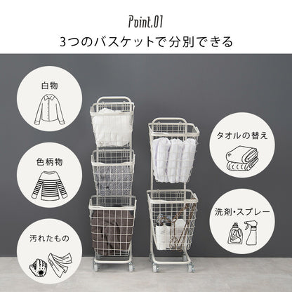３段ランドリーラック（丸型）-KR- 34.5×39×124cm 送料無料