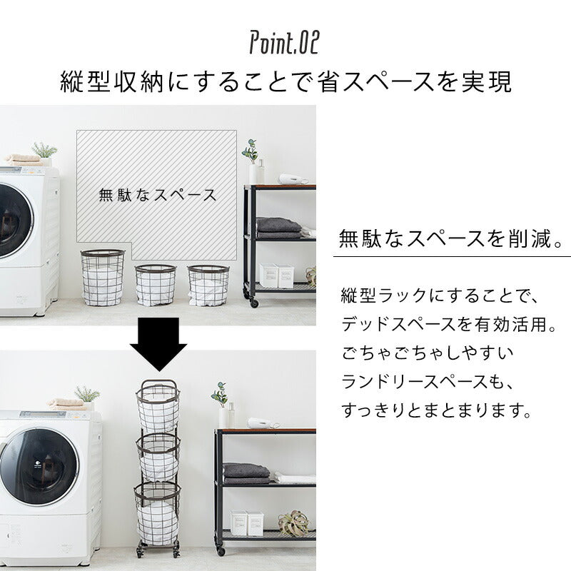 ３段ランドリーラック（丸型）-KR- 34.5×39×124cm 送料無料