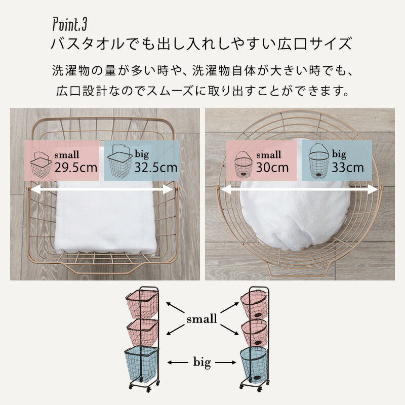３段ランドリーラック（丸型）-KR- 34.5×39×124cm 送料無料