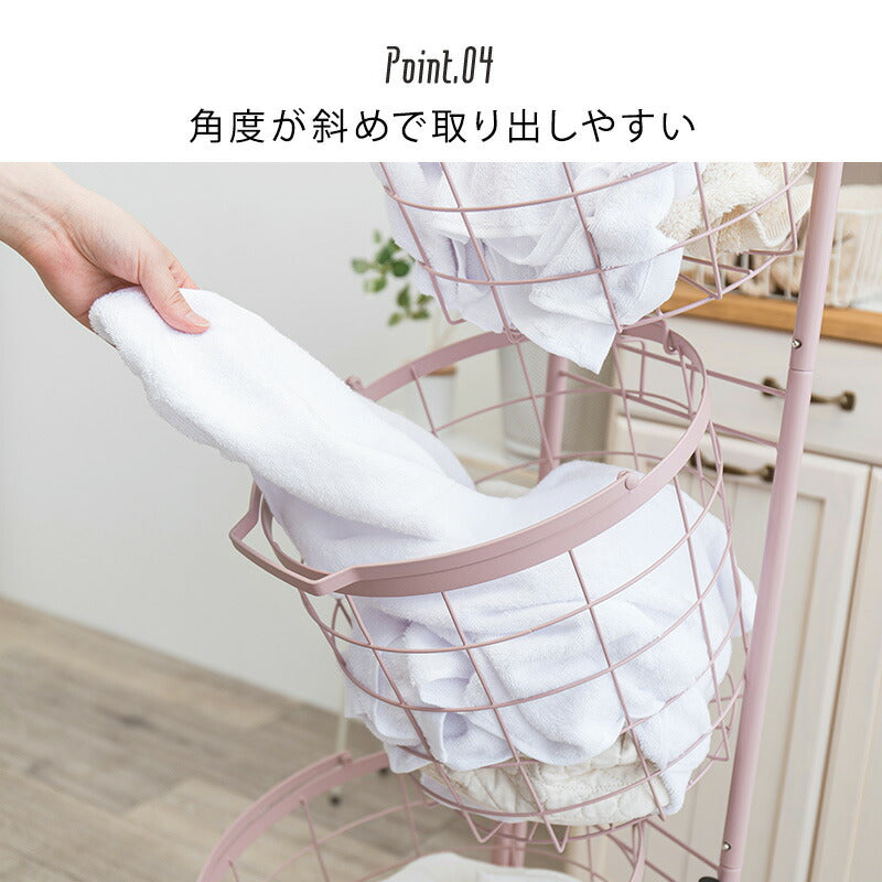 ３段ランドリーラック（丸型）-KR- 34.5×39×124cm 送料無料
