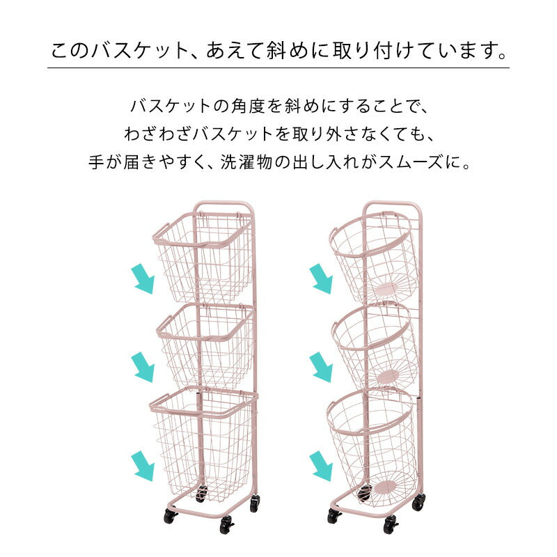 ３段ランドリーラック（丸型）-KR- 34.5×39×124cm 送料無料