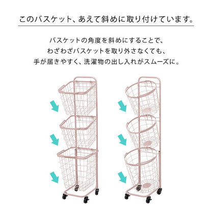 ３段ランドリーラック（丸型）-KR- 34.5×39×124cm 送料無料