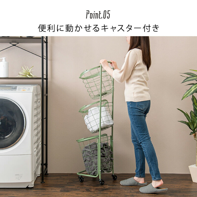３段ランドリーラック（丸型）-KR- 34.5×39×124cm 送料無料
