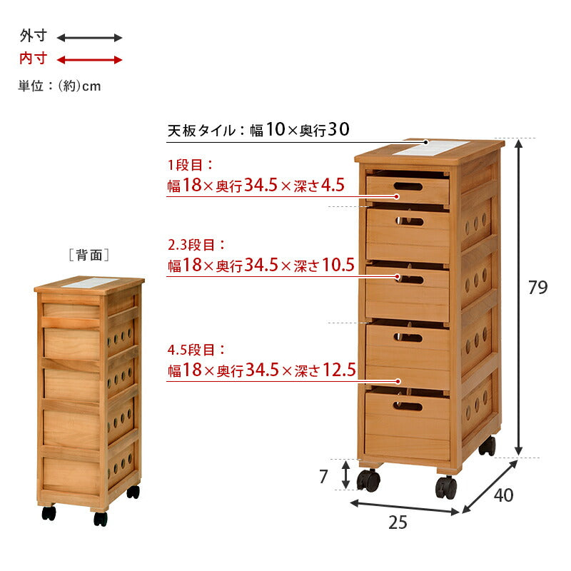 ストッカー-MUD-引き出し5段-ロゴなし 25×40×79cm 送料無料
