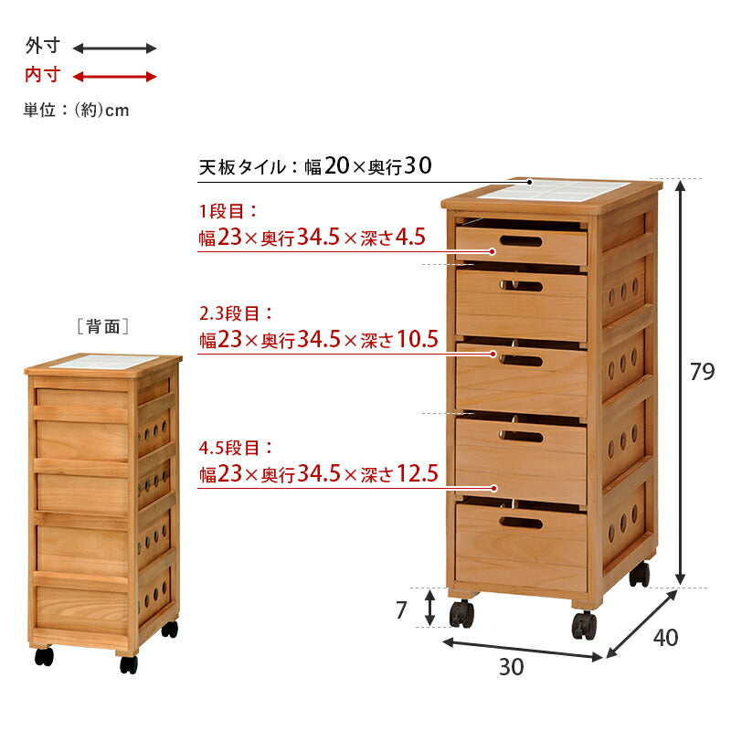 ストッカー-MUD-引き出し5段-ロゴなし 30×40×79cm 送料無料