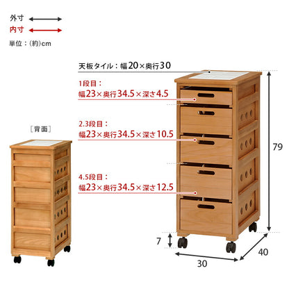 ストッカー-MUD-引き出し5段-ロゴなし 30×40×79cm 送料無料