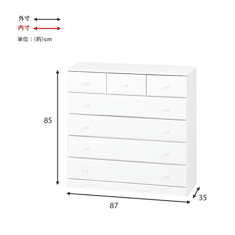 チェスト-MCH-丸取っ手ワイド 7杯 87×37×85cm 送料無料