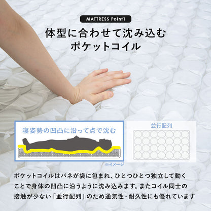 【新商品】マットレス（ポケットコイル）付-MB-高さ3段階調整 120.5×211.5×72cm 送料無料