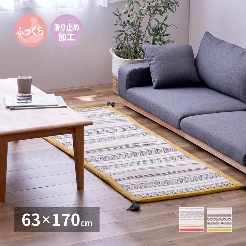 ふっくらインド綿ラグ テラ すべり止め付き 63×170cm 送料無料