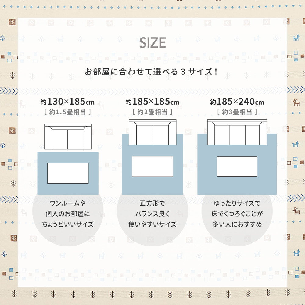 ふっくらインド綿ラグ パイサ すべり止め付き 130×185cm 送料無料