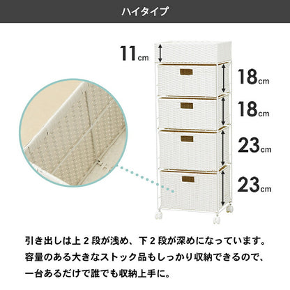 すき間に合わせて選べる　ラタン調ランドリーラック　幅30.5cm　高さ85cm　引き出し４段 送料無料