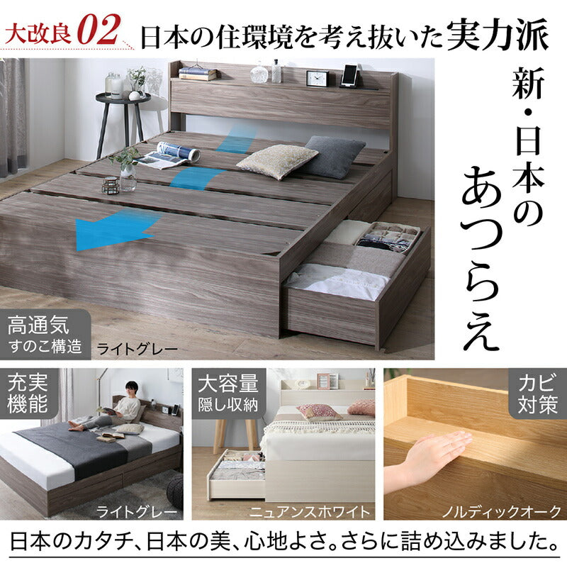 お客様組立 ベッド 棚コンセント 収納付き  Ever X エヴァー エックス ベストセラーモデルマットレス付 セミダブル 送料無料