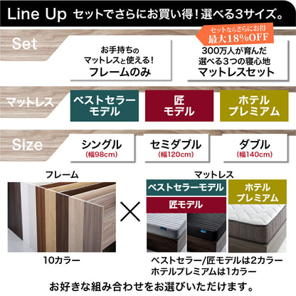 ベッド 棚コンセント 収納付き Ever X エヴァー エックス ホテルプレミアムマットレス付 セミダブル お客様組立 送料無料
