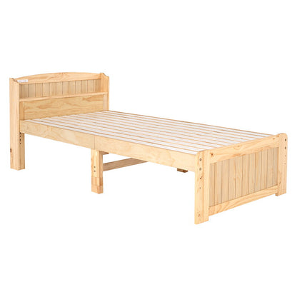 マットレス付シングルベッド 3段階 天然木すのこベッド 2口コンセント 床面 調整 便利 体型 支え