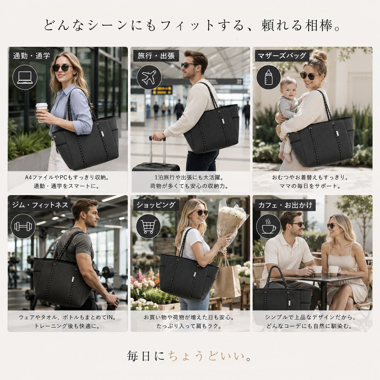 allecore アレコレ ネオプレン トートバッグ サイドポケットつき