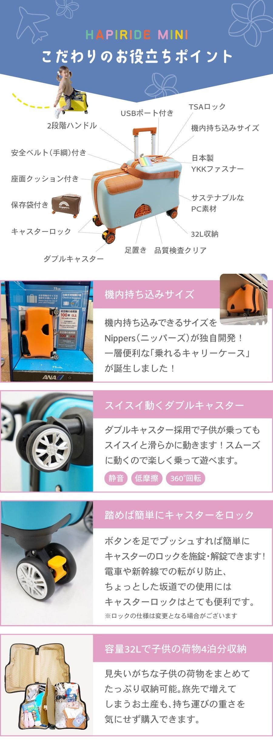 国内安全検査クリア品質】Nippers 子供が乗れるスーツケース