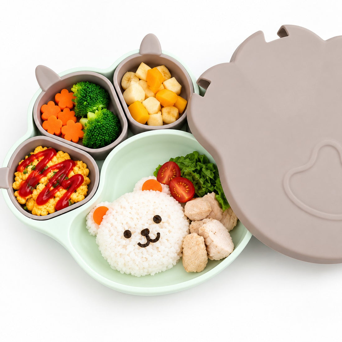 離乳食プレート 吸盤付き フタ付き シリコン ベビー食器 キッズキャットプレート