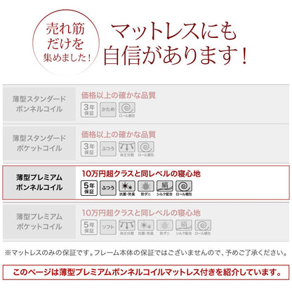 組立設置付き ベッド チェストベッド 大容量収納ベッド／センペール2 薄型プレミアムボンネルコイルマットレス付き ハイタイプ 引き出しなし セミダブル