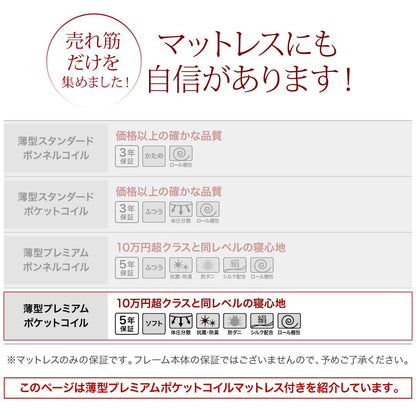 組立設置付き ベッド チェストベッド 大容量収納ベッド／センペール2 薄型プレミアムポケットコイルマットレス付き ハイタイプ 引き出し4杯 セミダブル